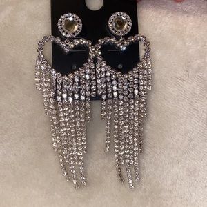Heart shaped dangle earrings. Faux diamond, brand new, prom, fancy, sparkly